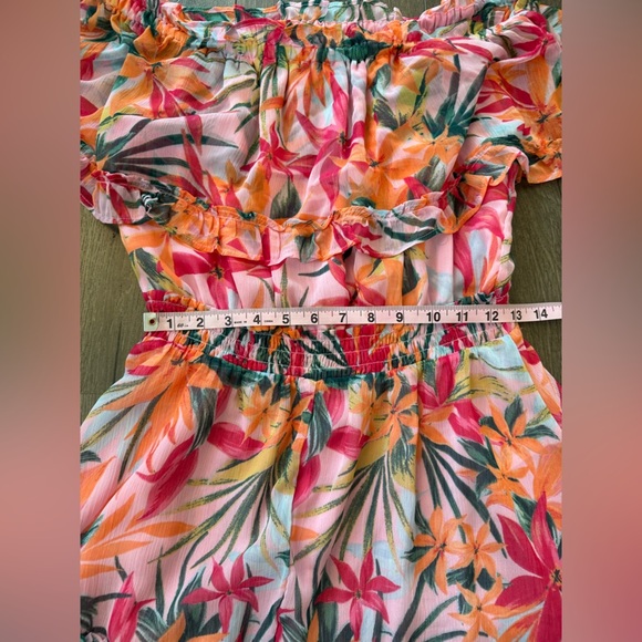 Jessica Simpson off Shoulder Ruffle Tropical Print Dress Size Large - Picture 12 of 13